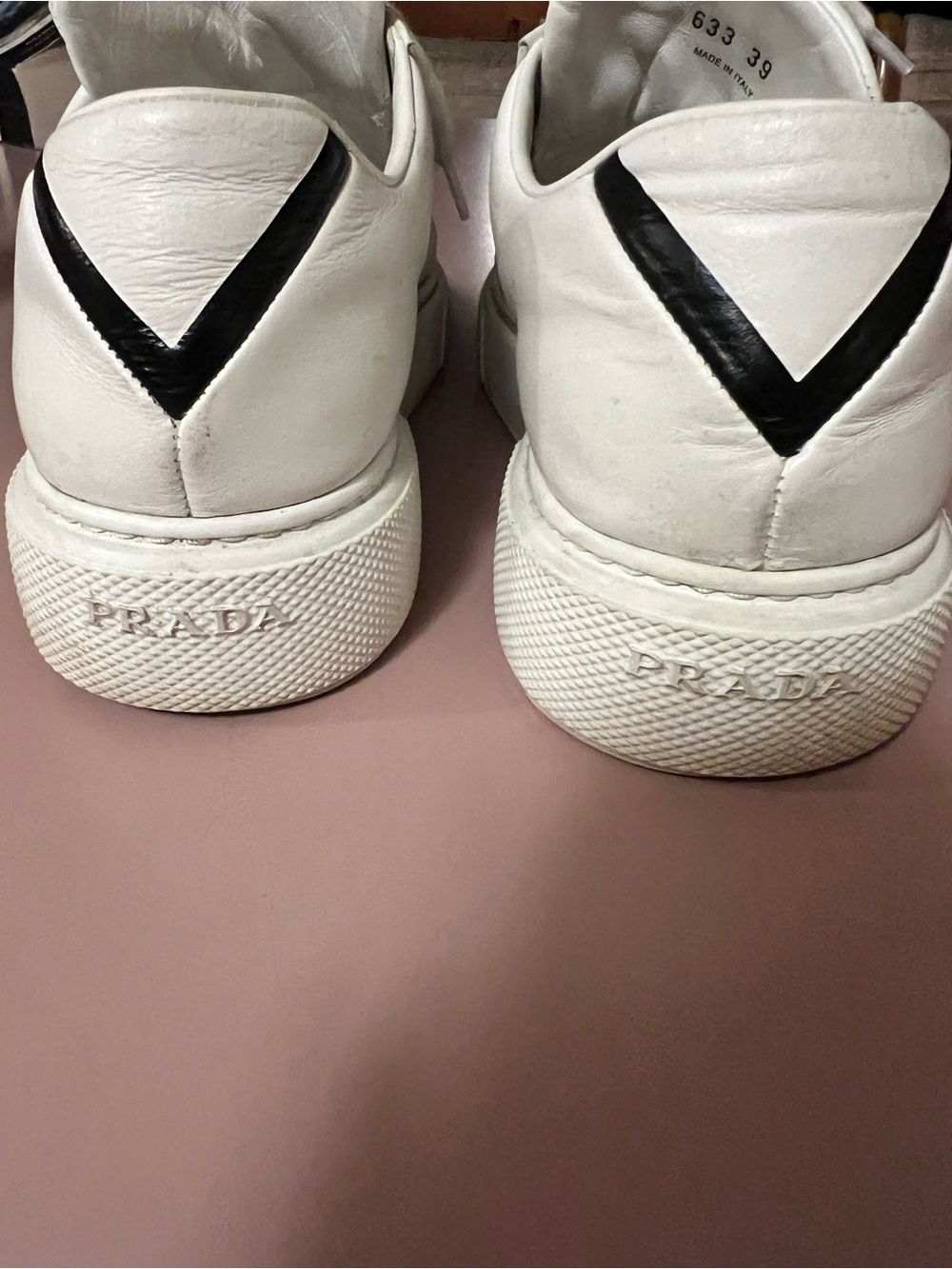 Prada Milano Women’s White Leather Sneakers with Black Accent - Picture 6 of 7